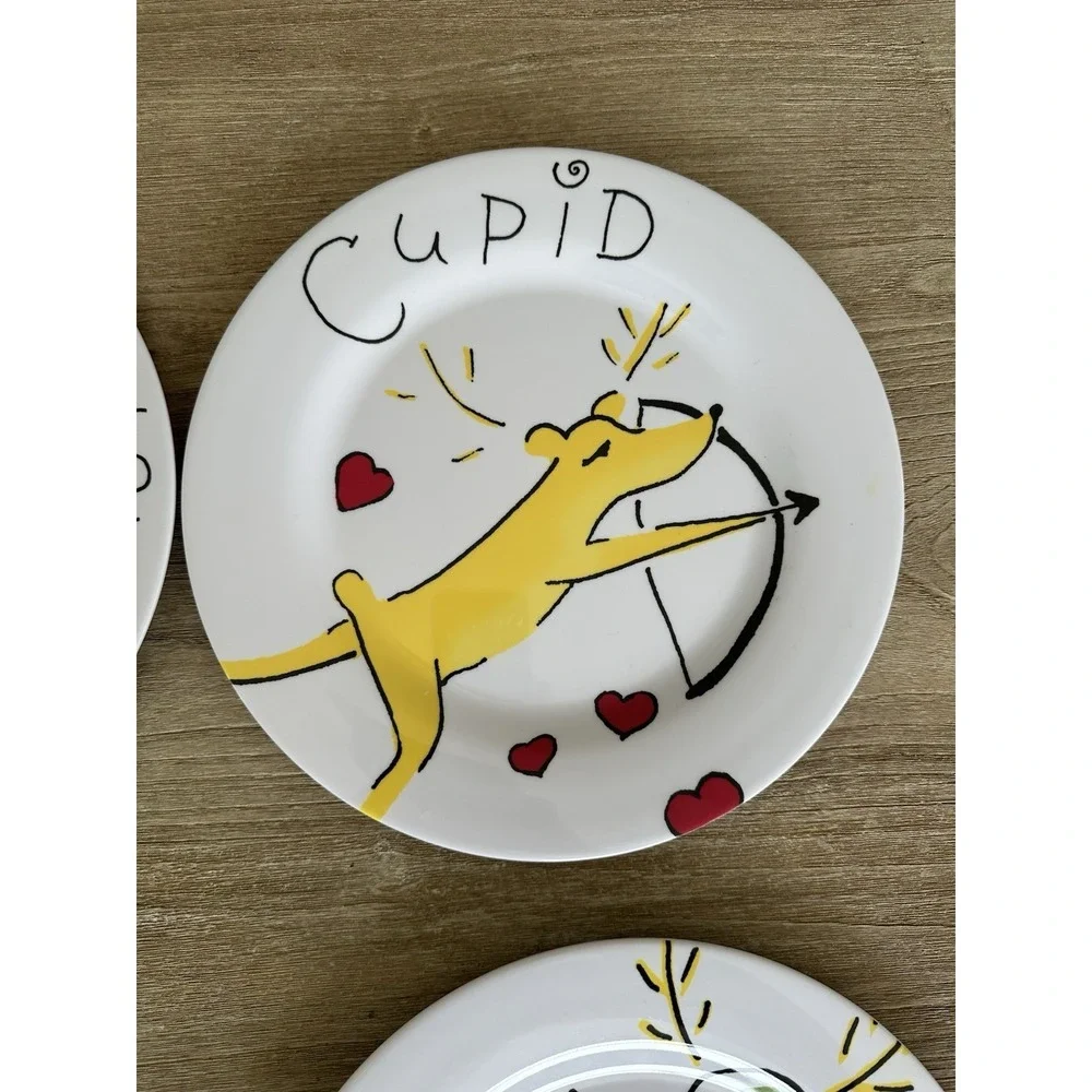 Pottery Barn Kids Santa's Reindeer Melamine Plates Set  Comet Cupid Donner Blitz